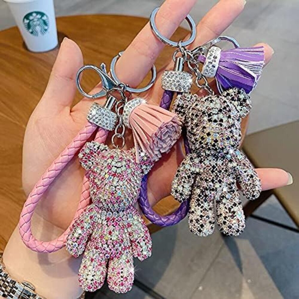 Pink Diamond Guitar Pendant Keychain Stylish Unique Keyring Gift - Picture 4 of 7